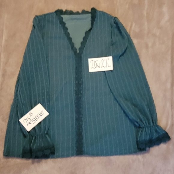 💵3/$20 Green Dot Crochet V-Neck Blouse For Women Size Large - Picture 13 of 14